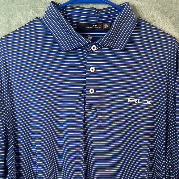 RLX Ralph Lauren Polo Shirt Mens XL Blue Striped SS Golf Stretch Wicking Logo - Picture 2 of 12